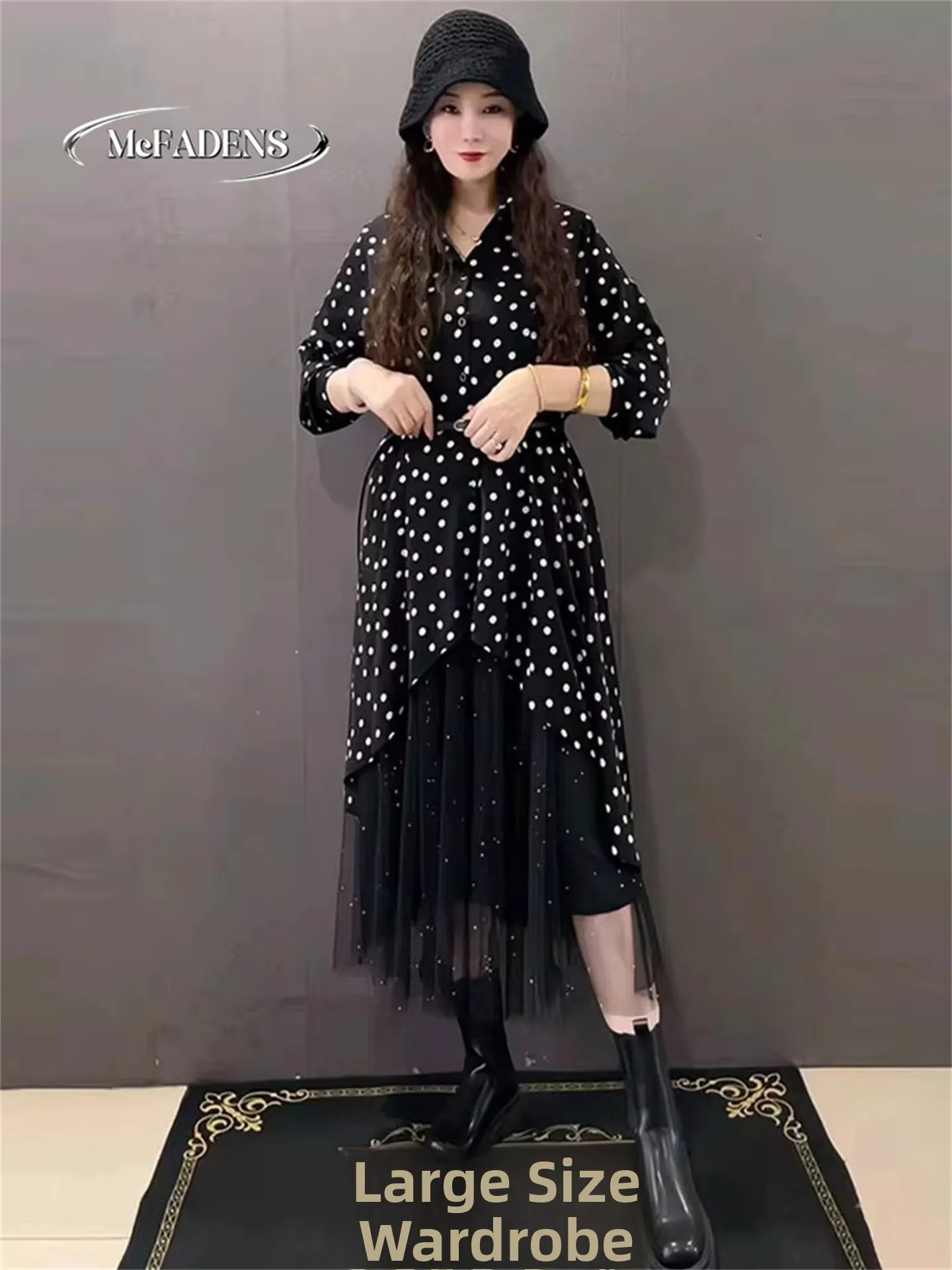 

Модный комплект из двух предметов: рубашка больших размеров и кружевная юбка с высокой талией в корейском стиле, с длинным рукавом, из полиэстера.