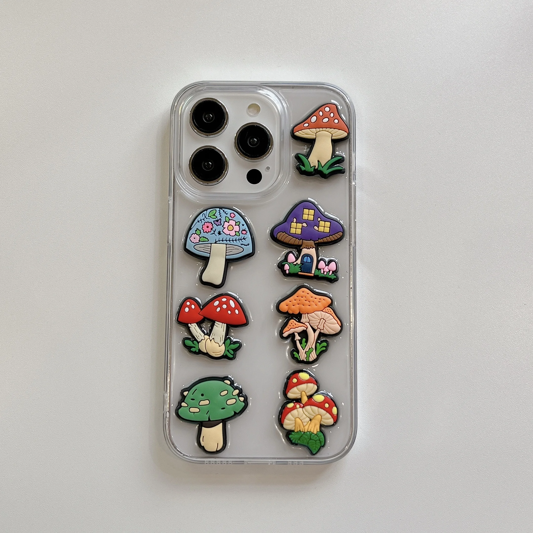 Korean INS 3D Colorful Mushroom Transparent Phone Case for iPhone 15 14 13 11 Pro Max Plus Back Cover for 12 Pro Max