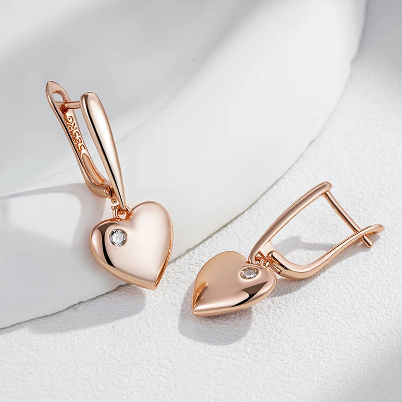 Kinel Hot Luxury Heart Drop Earrings for Women Natural Zircon With 585 Rose Gold Color Modern Party Wedding Daily Fine Jewelry