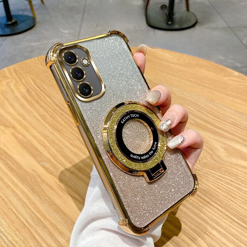 Luxury with bracket Glitter Case For Samsung Galaxy A06 A05 A05S A14 A15 A16 A25 A26 A56 A34 A35 A36 A52 A53 A54 A55 Case Holder - náhled 2