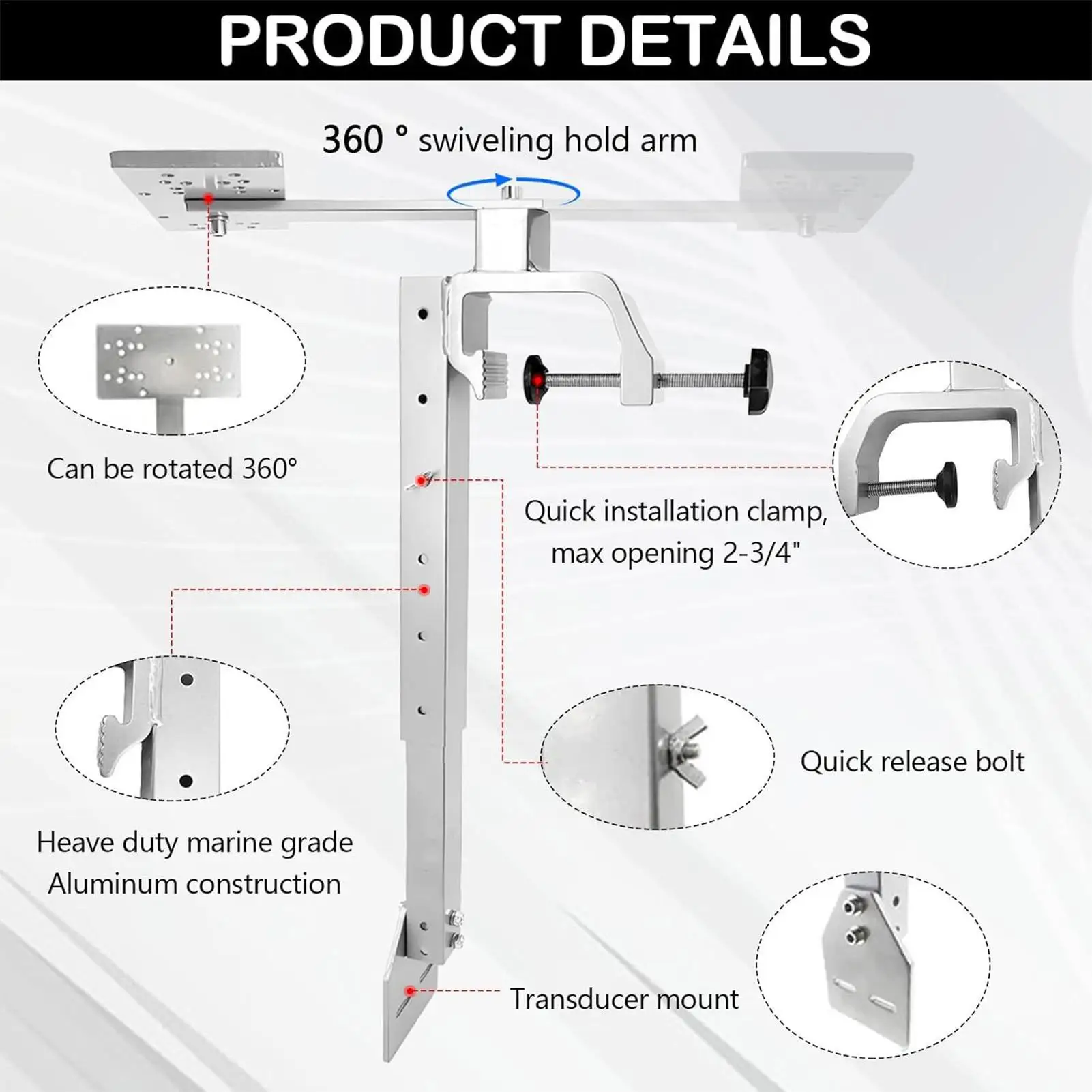 

Kayak Fish Finder Mount Fishing Depth Sounder Bracket 360 Rotation Height Adjustment Bracket For Boat Marine Saltwater
