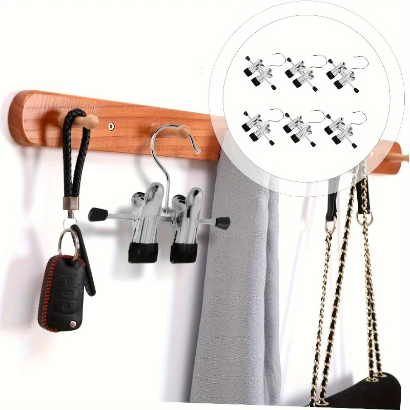 

6pcs Adjustable Stainless Steel Hanger With Clothespins For Clothing Shop, Shoe Drying Rack, Pants Drying Hanger, Multifunctiona