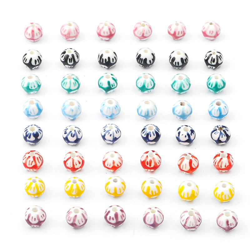 

2Pc 10mm Graffiti Glazed Porcelain Beads Hand Painted Flowers Large Hole Round Beads for DIY Earring Bracelet Jewelry Making