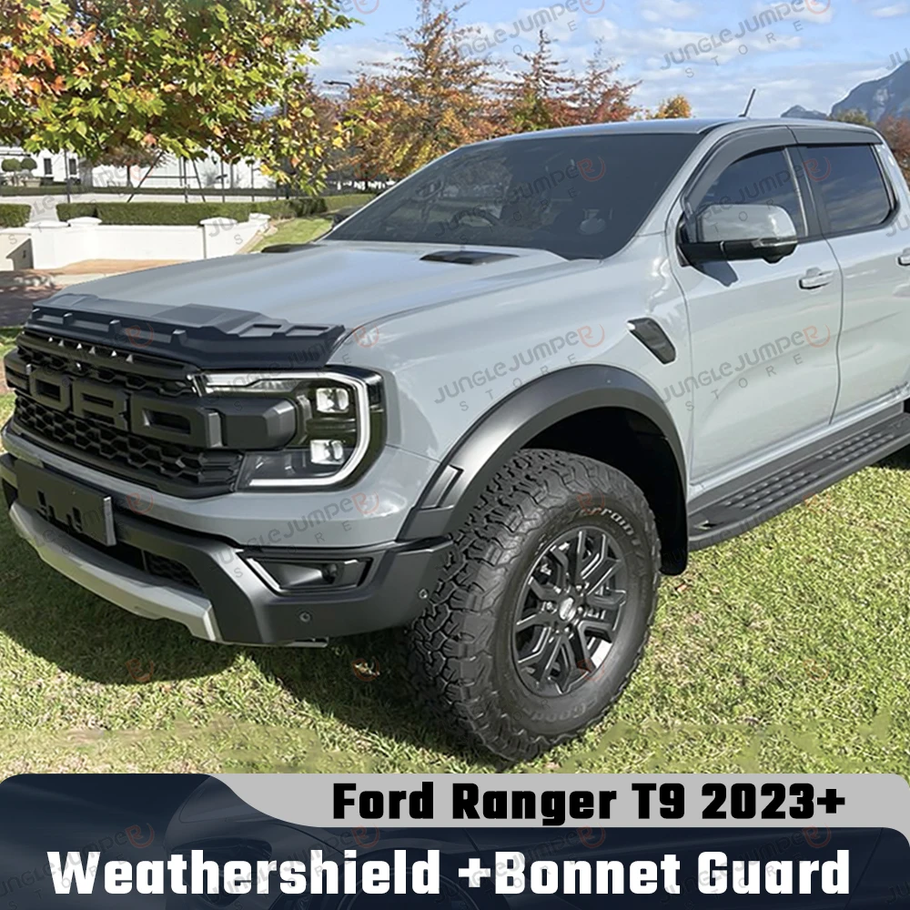 Weathershield +Bonnet Guard Bonnet Protector For Ford Ranger T9 2024 2025 Wildtrak Window Visor Wind Deflector Car Accessories