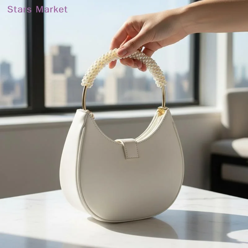 DIY Pearl Round Bag Handle Metal Ring Braided Colorful Beads Premium Craft Supply for Women Handbag Purse Makeover