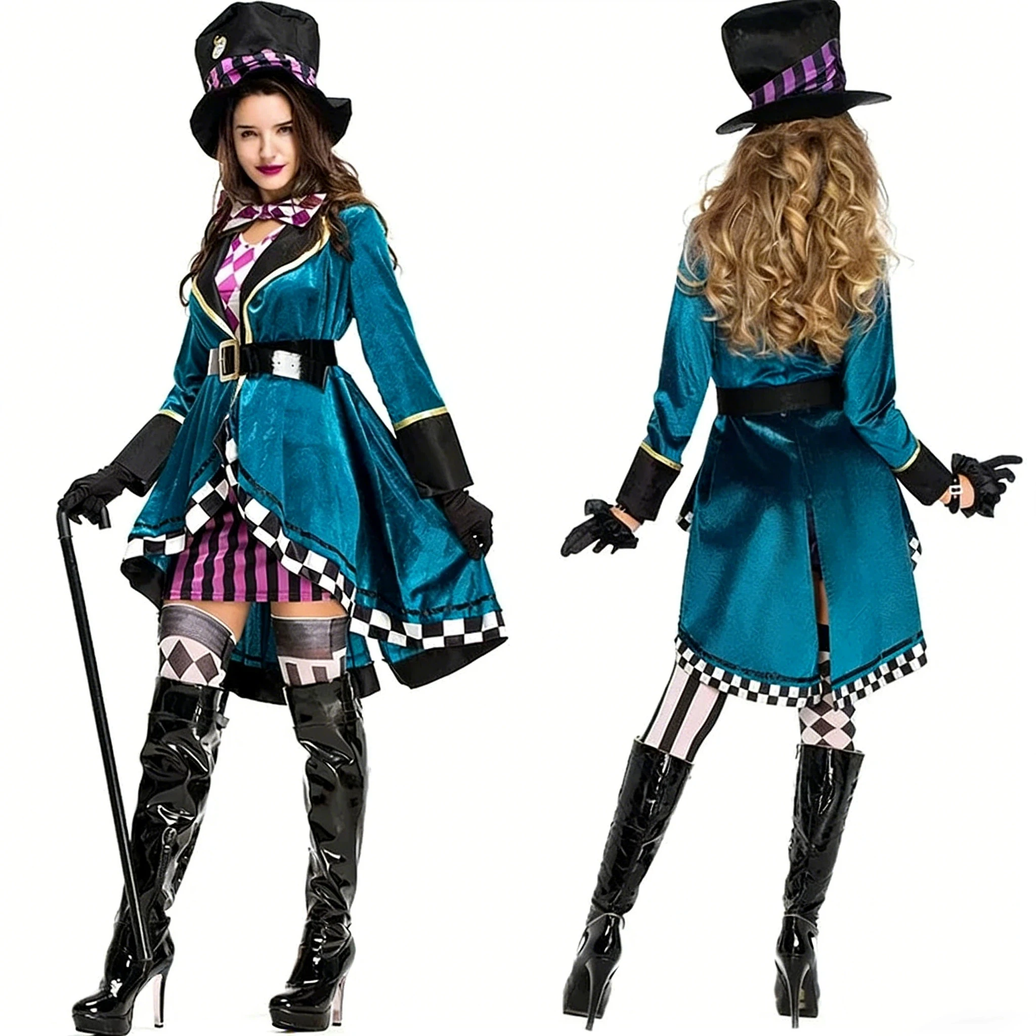 

Halloween Wonderland Mad Hatter Cosplay Costume Carnival Sexy Adult Women Magic Show Tuxedo Fancy Dress