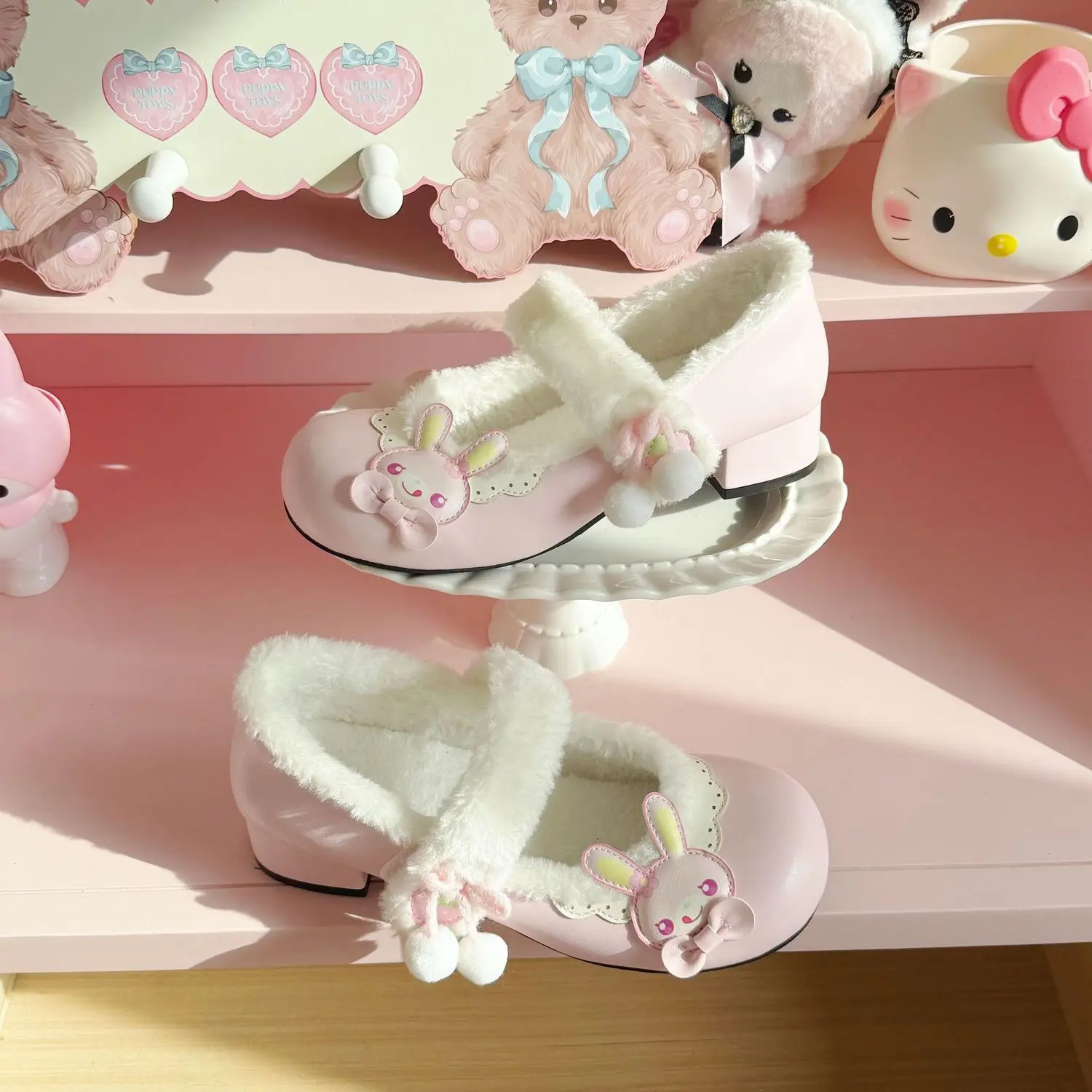 Mid Heel Pumps Winter Plush Lolita Original 3cm Heel Shoes Japanese Cute Cartoon Mp  Daughter Clothing Jojifuku Y2k Accessories