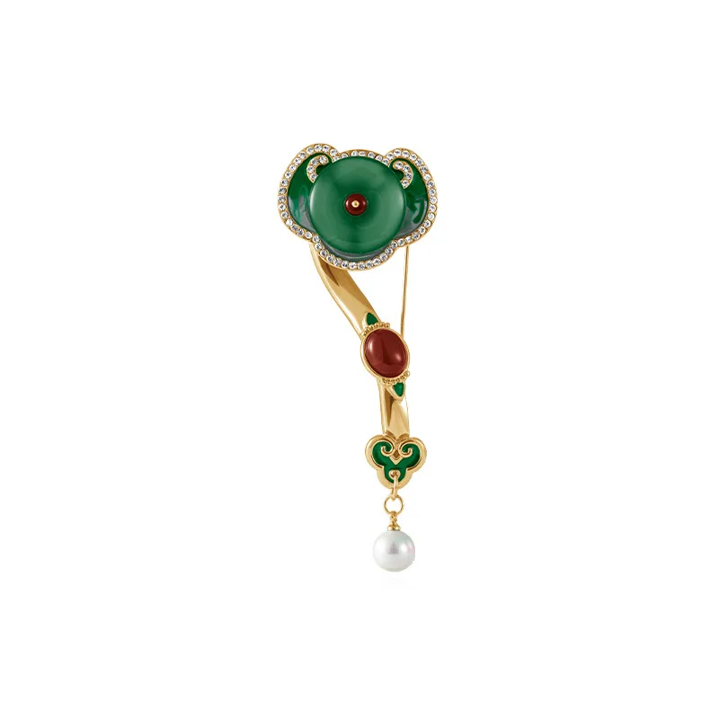 Ancient gold craftsmanship Ruyi brooches for women high-end classic natural Hotan Jade pin Chinese style brooch jewelry