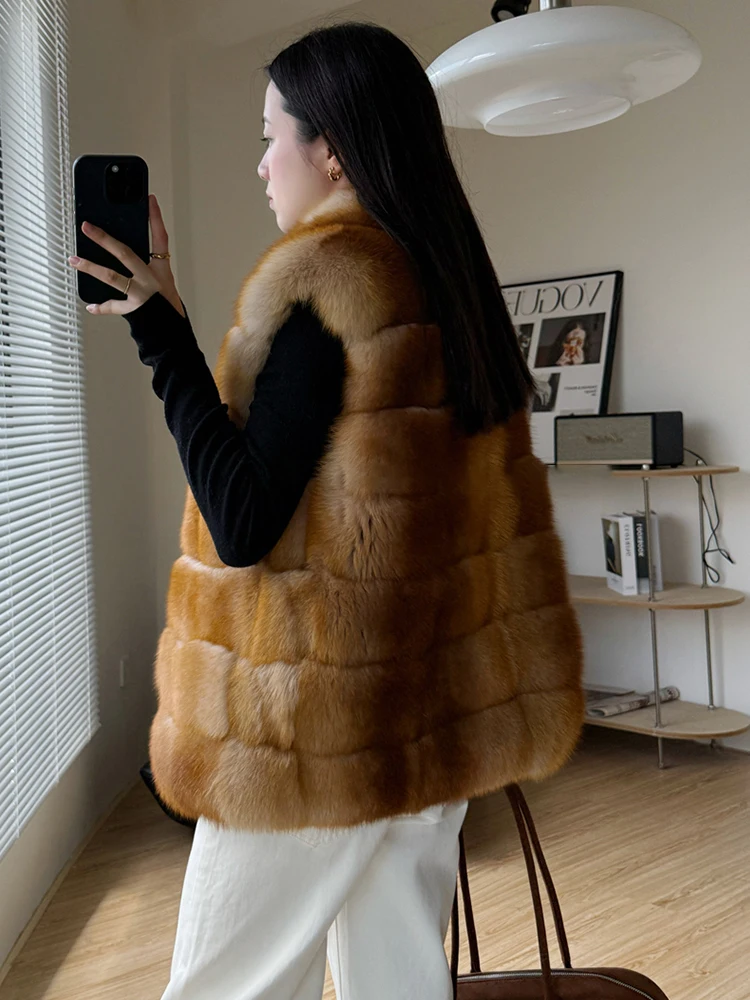 2025 Fashion Autumn Winter Women Real Fox Fur Coat Sleeveless Vest Luxury Natural Fur Waistcoat Female Jackets