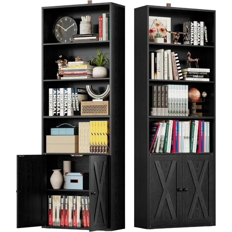 Industrial Bookshelves and Bookcases with Doors  Floor Standing Shelf Display Storage Shelves  Tall Bookcase for Home Office