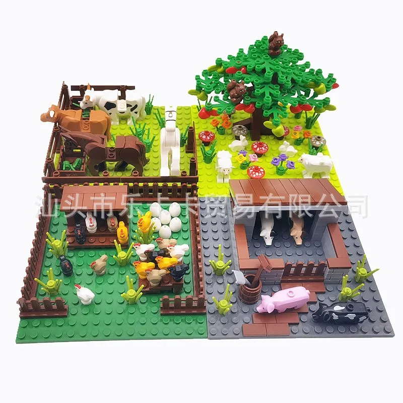 مجموعة مكعبات بناء المزرعة على شكل حيوانات MOC Pig and Chicken House Horse House Pig Toy DIY هدية إبداعية للأطفال #2
