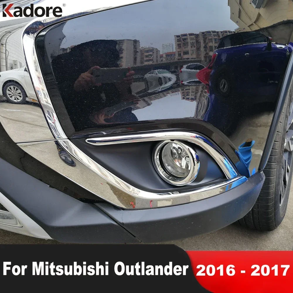 

Car Front Fog Light Lamp Cover Trim For Mitsubishi Outlander 2016 2017 Chrome Head Foglight Foglamp Bezel Trims Accessories
