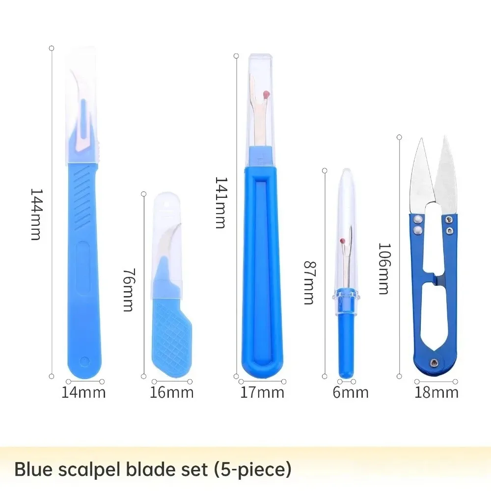 Blue Sewing Kit 5Pcs Thread Ripper Seam Ripper Stitch Removal Scissors Tool Set for Sewing Craft Tailor Clothing Repair view 6