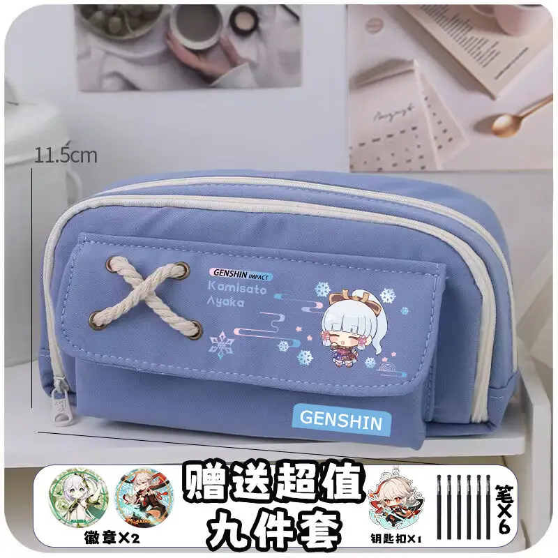 Genshin Impact Game Stationery Cartoon Canvas pencil bag Arataki Itto/kaeehara Kazuha/Tartaglia/Raiden Shogun/Keqing kawaii bag