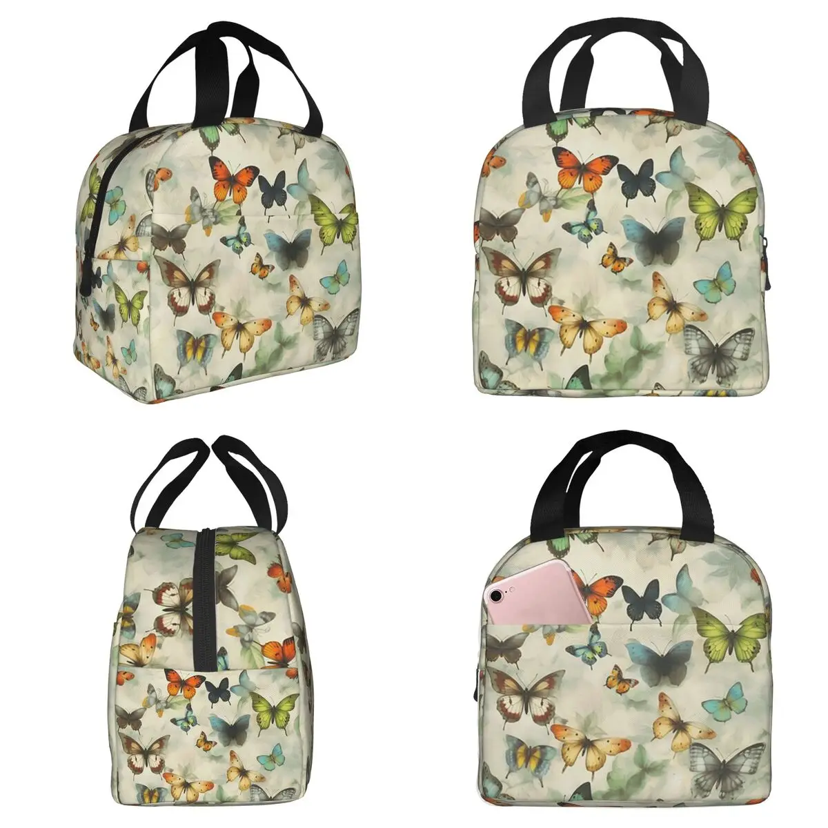 Colorful Butterfly Vintage Insulated Lunch Bag for Women Office Cooler Thermal Food Box Tote Leakproof Lunch Boxes Container