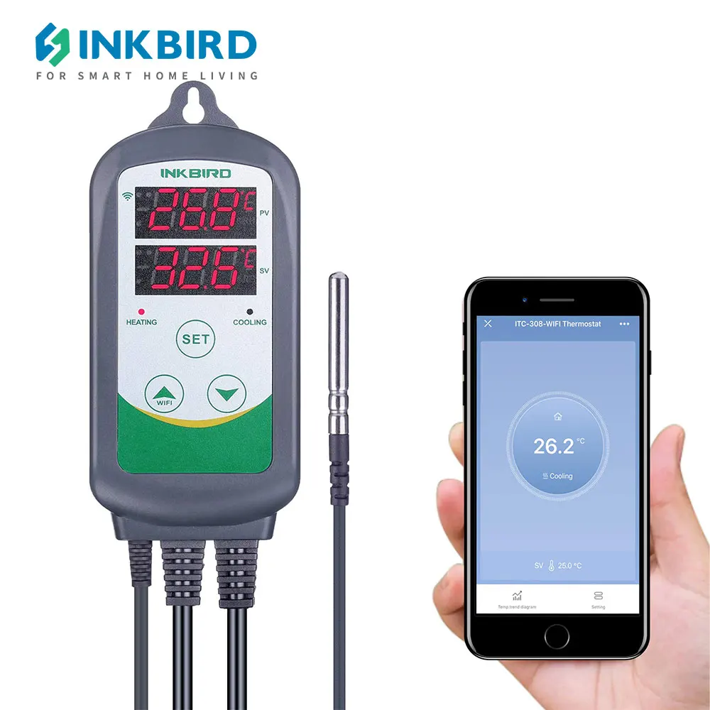 

INKBIRD Digital Temperature Controller ITC-308-WiFi Greenhouse Heating Cooling Smart Thermostat Controllers for Aquarium