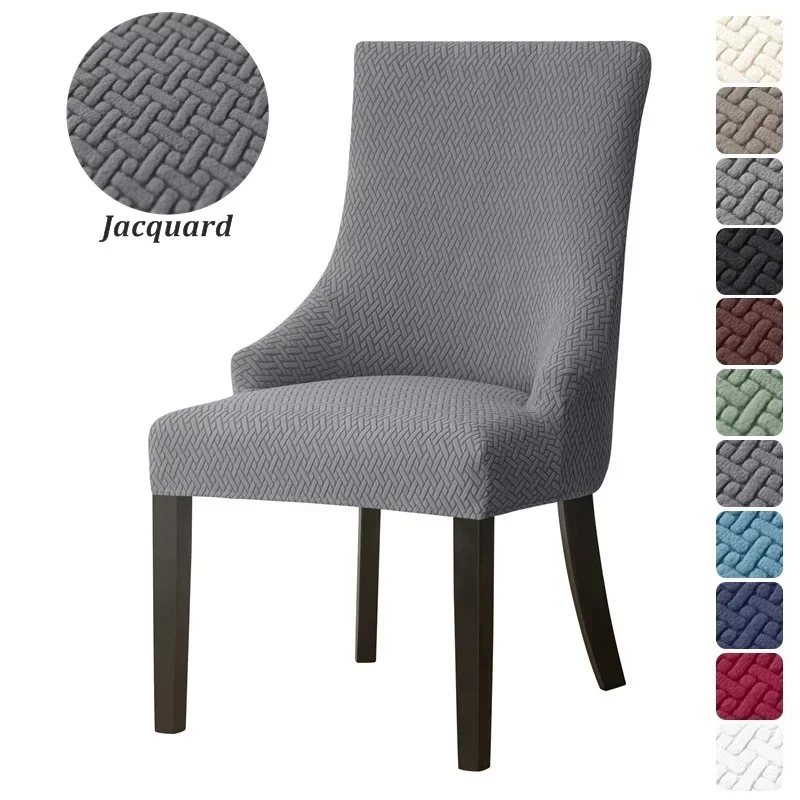 

Jacquard Dining Chair Covers High Back Sloping Chair Cover Strech Accent Wedding Chairs Seat Slipcover Soild Color Home Party