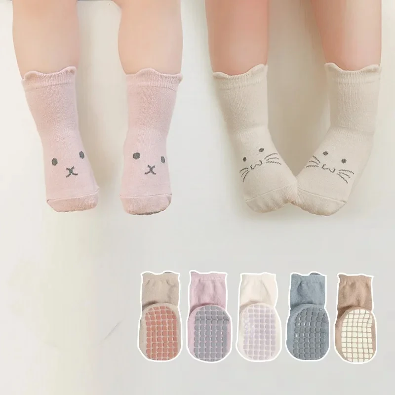 Cute Infant Baby First Walker Sock for Boy Girl Cartoon Animal Non-slip Floor Sock for Toddler Spring Autumn Soft Cotton Sock