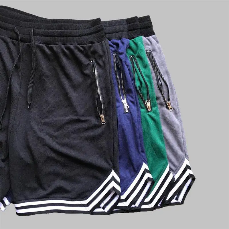 Quần Short Nam Đầu Gối Chiều Dài Với Dây Kéo Lưới Thoáng Khí Dành Cho Nam Tập Gym Thể Hình Streatwear Nam