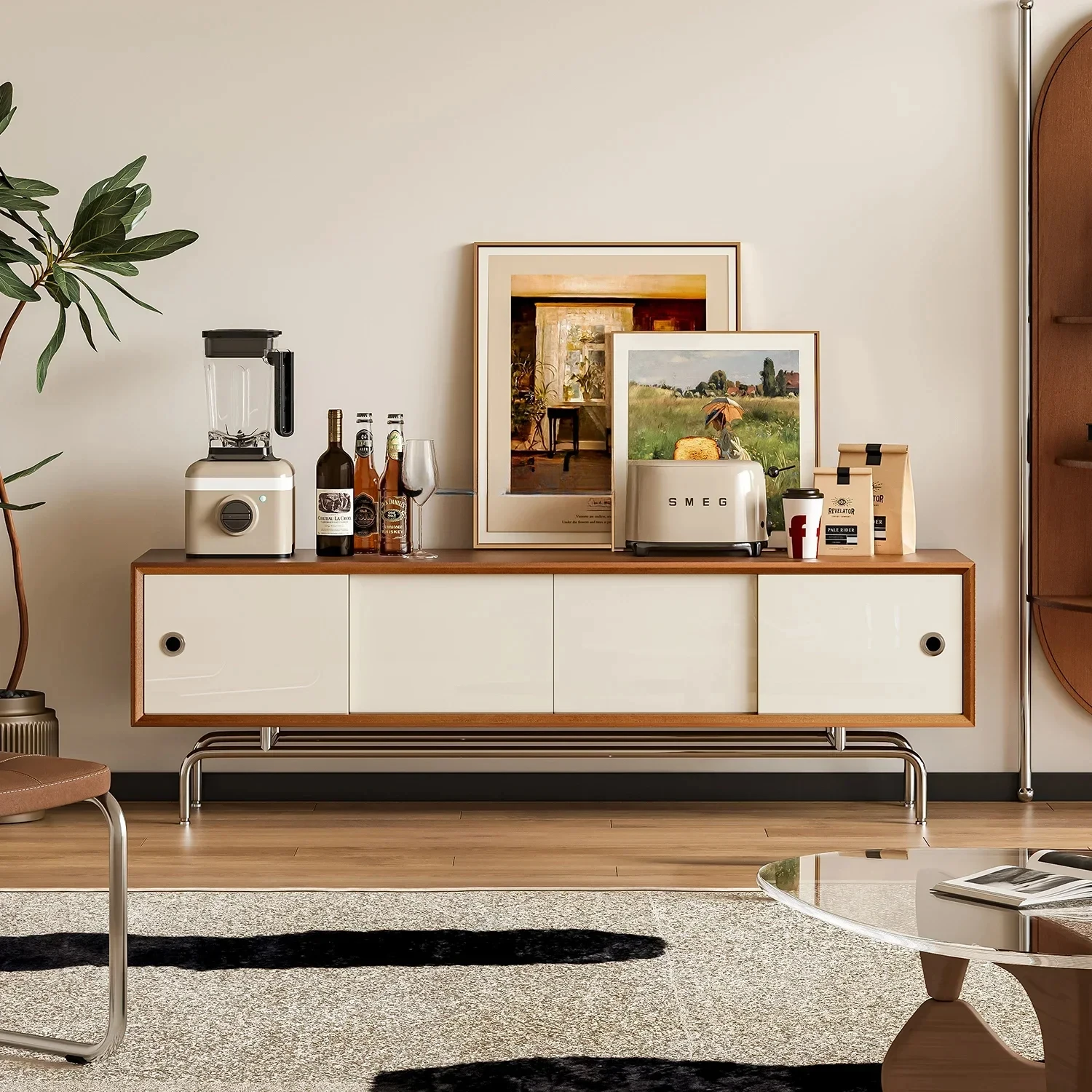 

JJWild Nordic Medieval Bauhaus Style TV Cabinet Home Living Room Simple Floor Modern Storage TV Cabinet