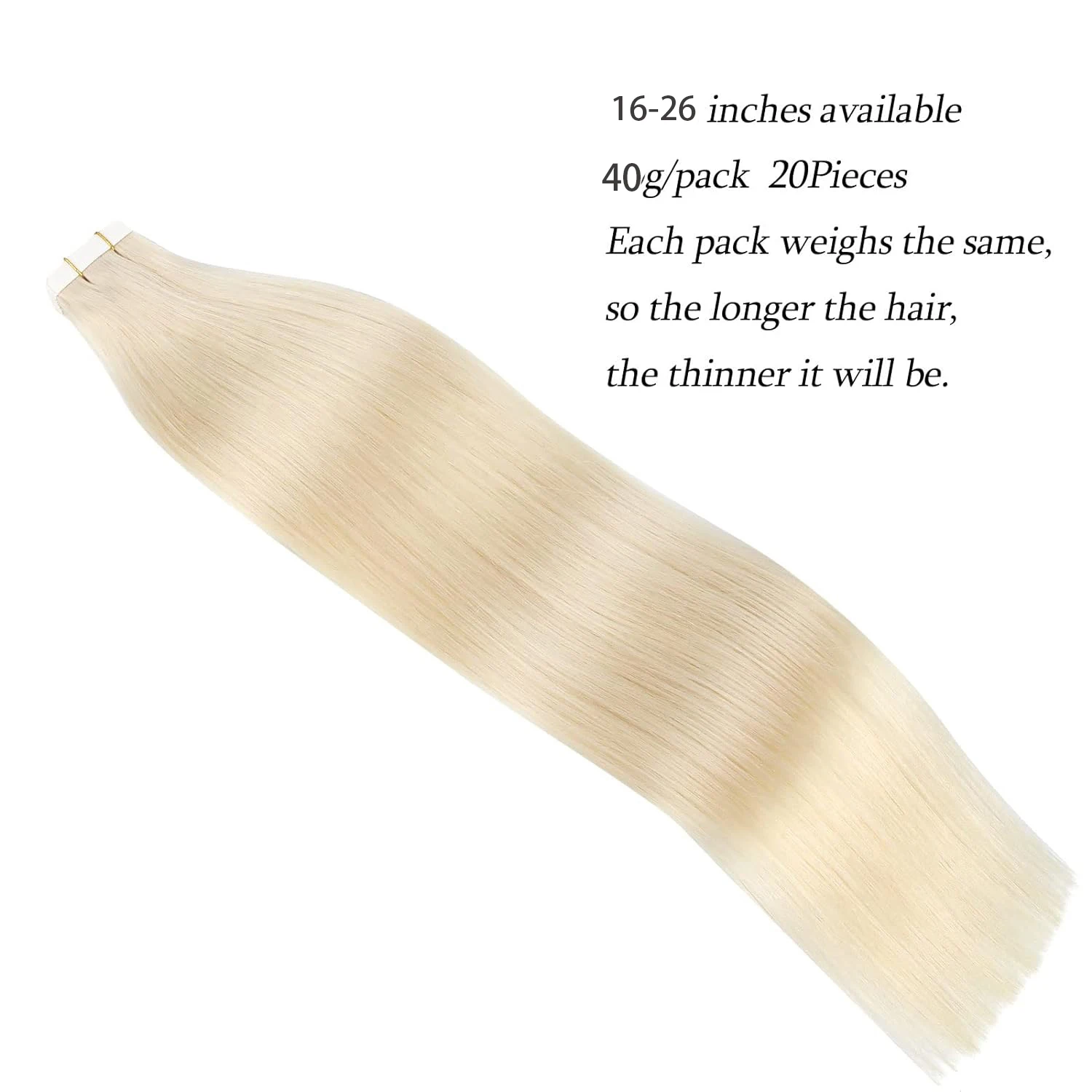 Straight Tape in Hair Extensions Human Hair Color #613 Bleach Blonde Hair 16-26 Inch 100% Real Human Hair Extensions For Women