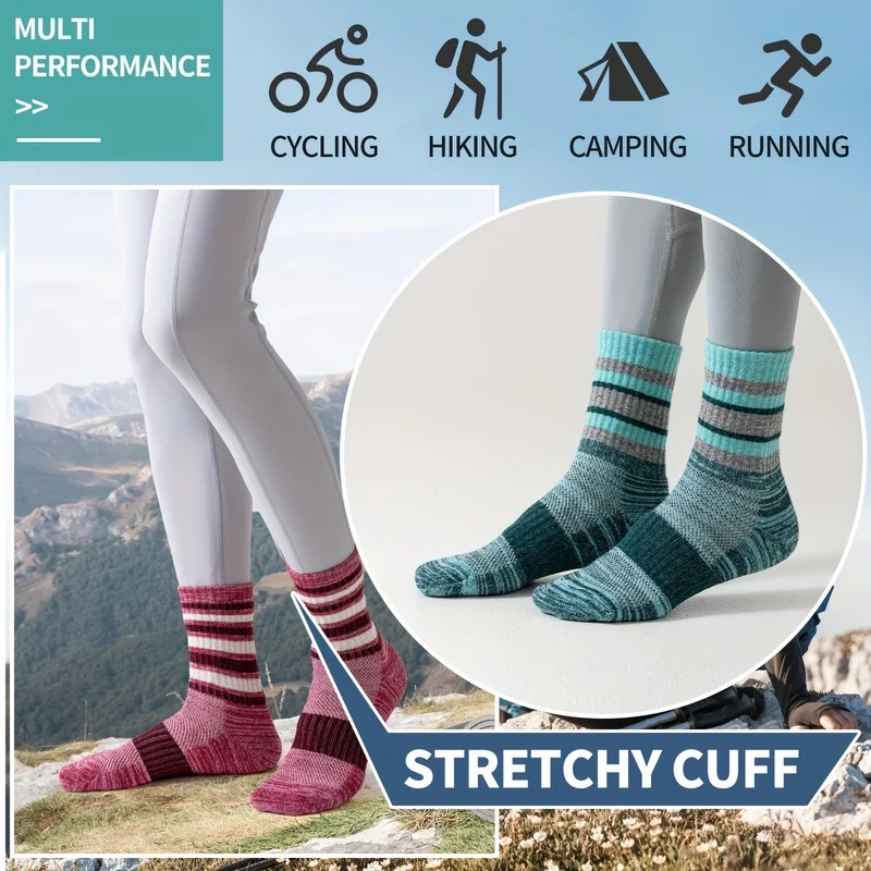 5 Pairs Merino Wool Hiking Socks For Women Man Compression Sweat Absorbing Breathable Thick Cushion For Festival Gift Fan Gear