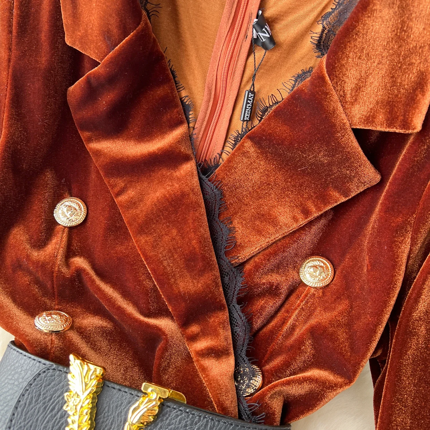 Elegant Long Sleeves Vintage Notched Collar Chic Metal Buckle Slim Sashes Velvet Long Dresses High Street Autumn Winter Clothing