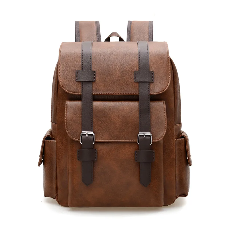 

New Arrival Custom Logo Pu Leather Backpack – Vintage Solid Color School Bag For Men & Women, Premium Commuter Laptop Rucksack