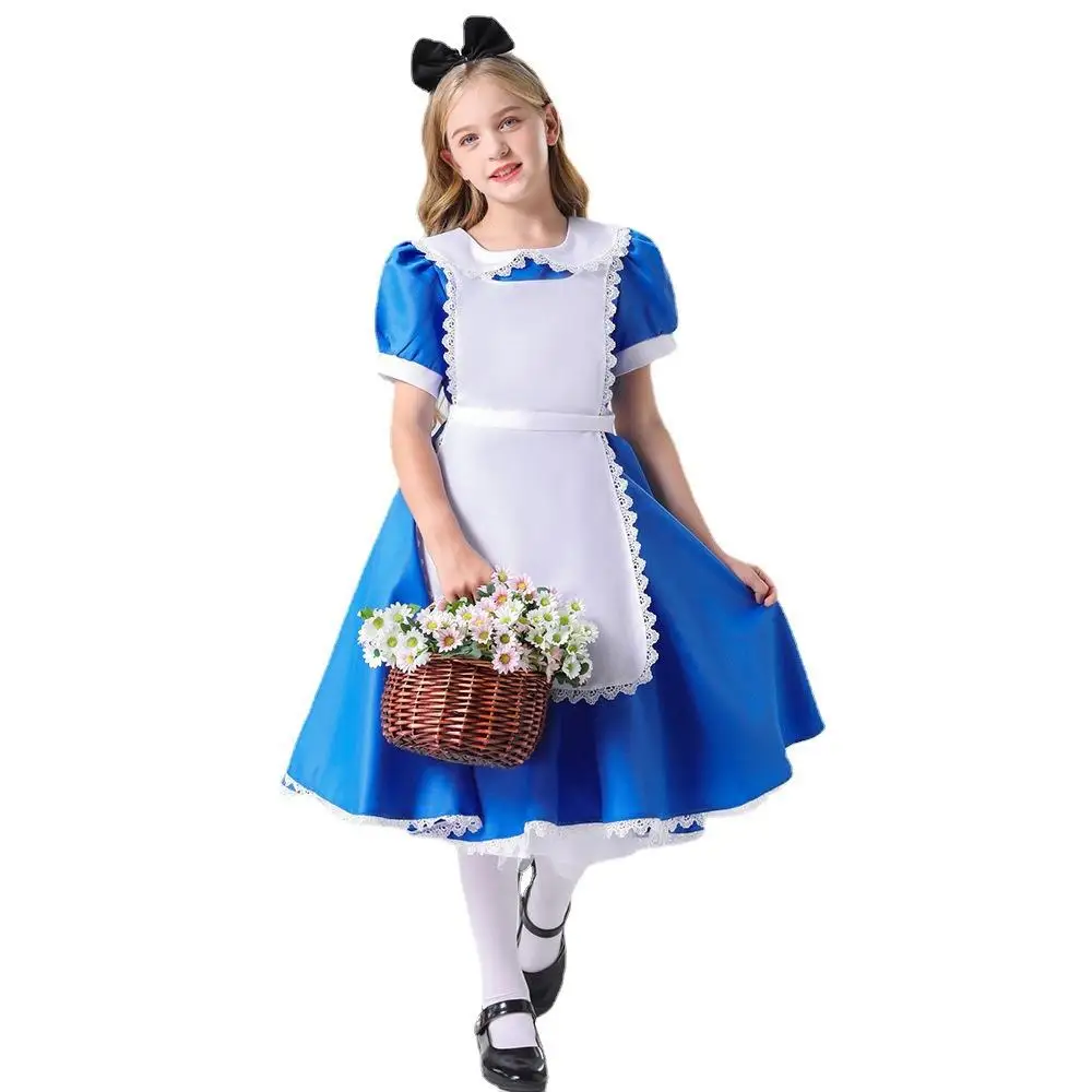 Disfraz de loween de Alicia, orme de Sirvienta de Anime, Falda de Princesa Azul y Blanca, Ropa Tradicional China para ...