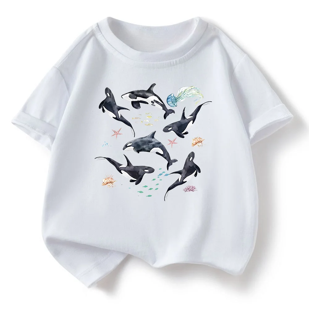Summer Fashion Children's T-shirt Loose Comfortable Soft Skin Friendly Stylish Versatile and Fun Killer Whale Print Top