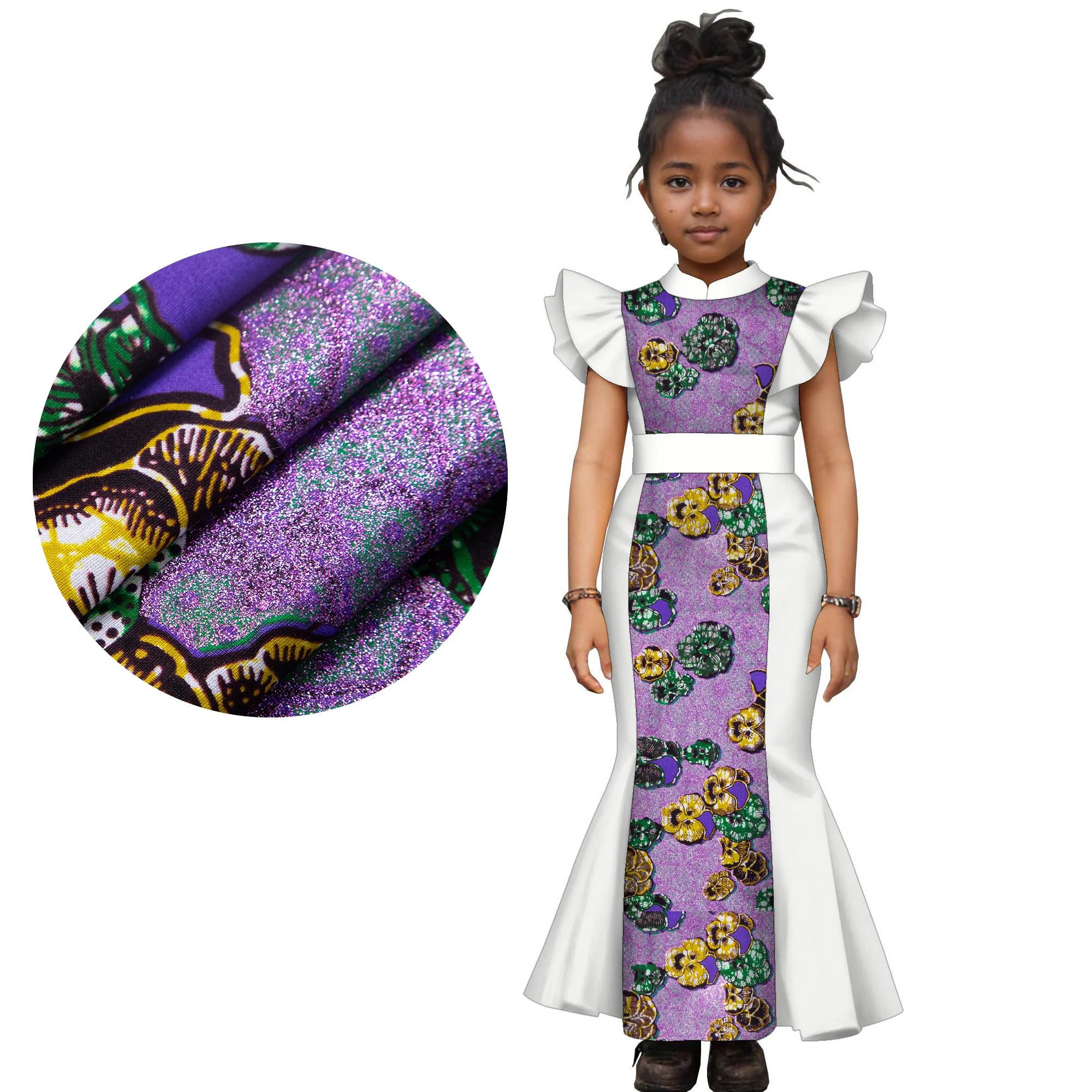 

Элегантное платье для девочек с африканским восковым принтом и золотой фольгой, длинное вечернее платье без рукавов для театрализованных представлений, модный показ африканского батика WYT847