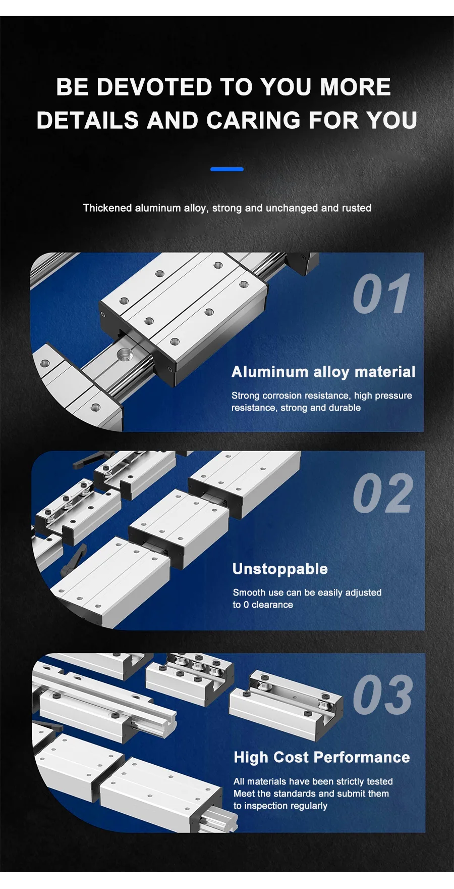 1 Stück externe Doppelachsen-Rollenlinearführung LGD8 Linearschiene L100mm-1600mm und 1/2 Stück LGB8 Gleitblock Linearführung für CNC-Teile – Detail 11