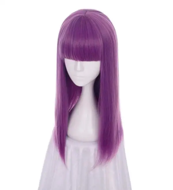 60cm Purple Mix Straight Flat Bangs Synthetic Cosplay Wig Womens Halloween Party Wigs