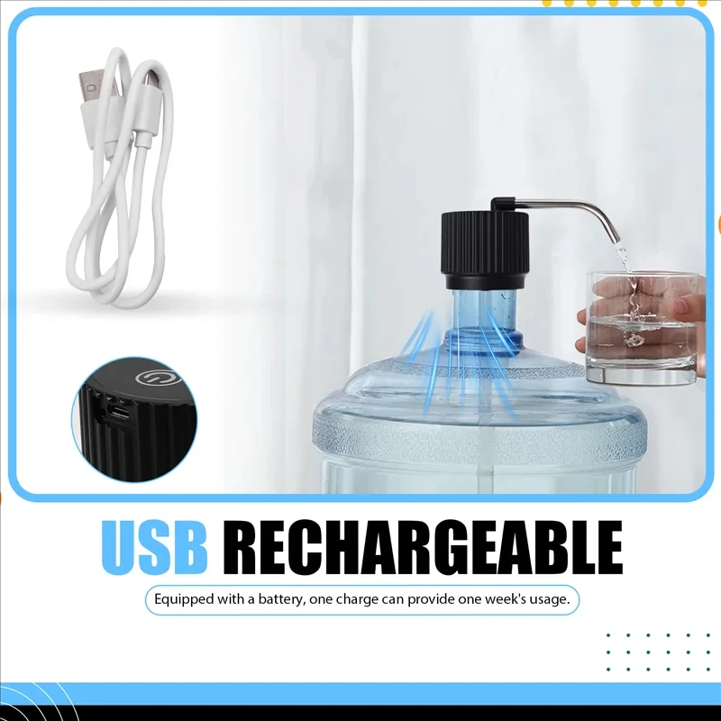 USB Electric Water Pump Bucket Water Suction Device Water Intake Device Household Office Outdoor Convenient Water Dispenser