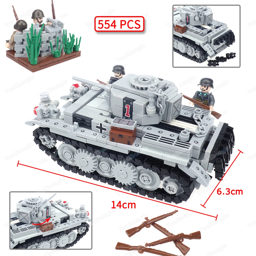 

Military VK601 NO1 Tank Type C Building Block Assembled WW2 Figures Soldier War Light Armor Model Weapons Vehicle Child Gift Toy