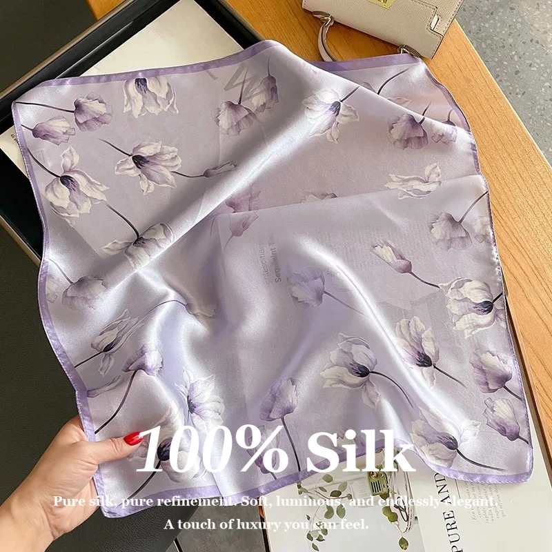 

New Luxury 100% Real Silk Scarf Shawl Wrap Neckerchief 53cm Small Square Scarves Pashmina Women Hijab Foulard Bandana Decoration