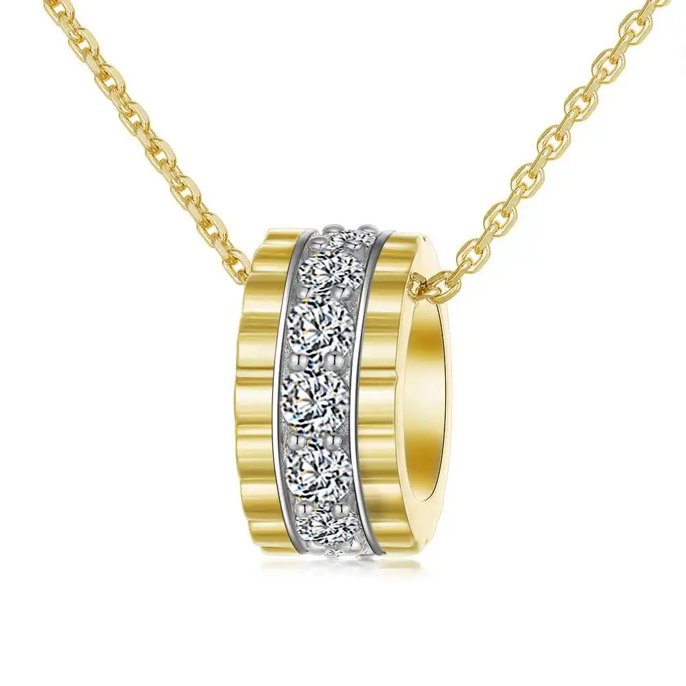 

S925 Sterling Silver 14K Gold Plated Interlocking CZ Ring Pendant Necklace Women Charm Party Jewelry
