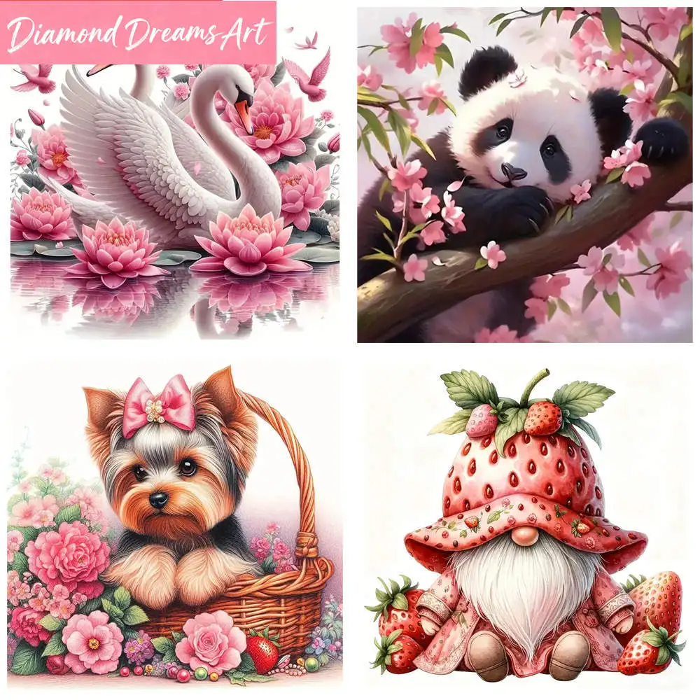 1 Stück Diamant-Malerei Anmutige Schwäne Lotusblüte Landschaftsmotiv 5D DIY Diamant-Stickerei-Set Vollflächiges Mosaik-Kunstwerk Heimdekoration