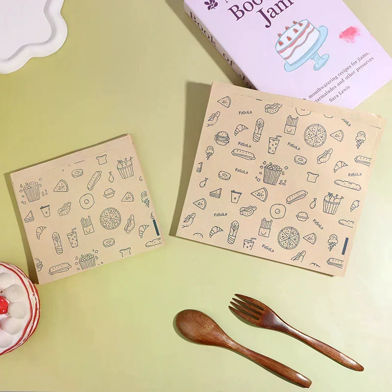 

50Pcs Greaseproof Paper Bag, Kraft Paper Bag Food Wrapping Bag Disposable Packaging Baking Paper Plate Mat Kitchen Accessories