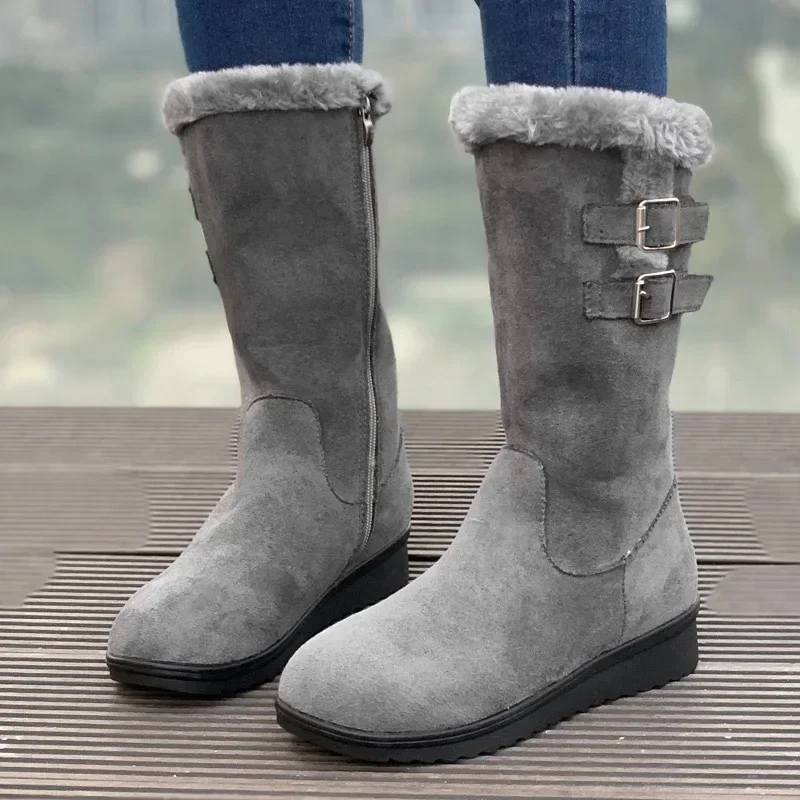 Women\'s Boots Fashion Suede Mid-calf Boot Plush Warm Snow Boots for Women Winter Fur Warm Cotton Boots Platform Boot Botas Mujer