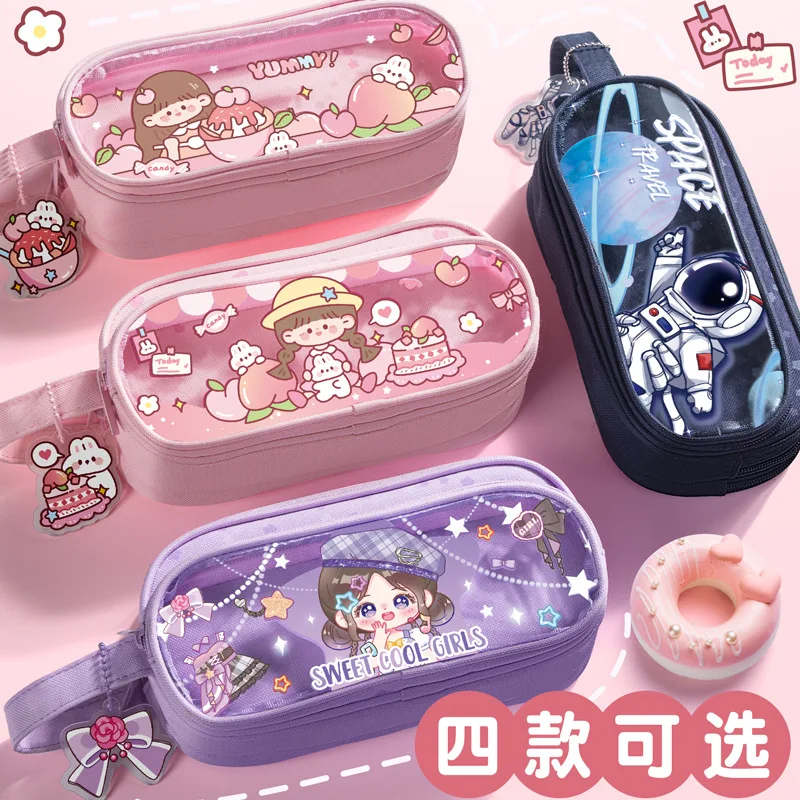 

Three Layers Cartoon Girls Pencil Bag Astronaut Large Capacity Large Capacity Pencil Pouch Waterproof Simple Back School Gifts