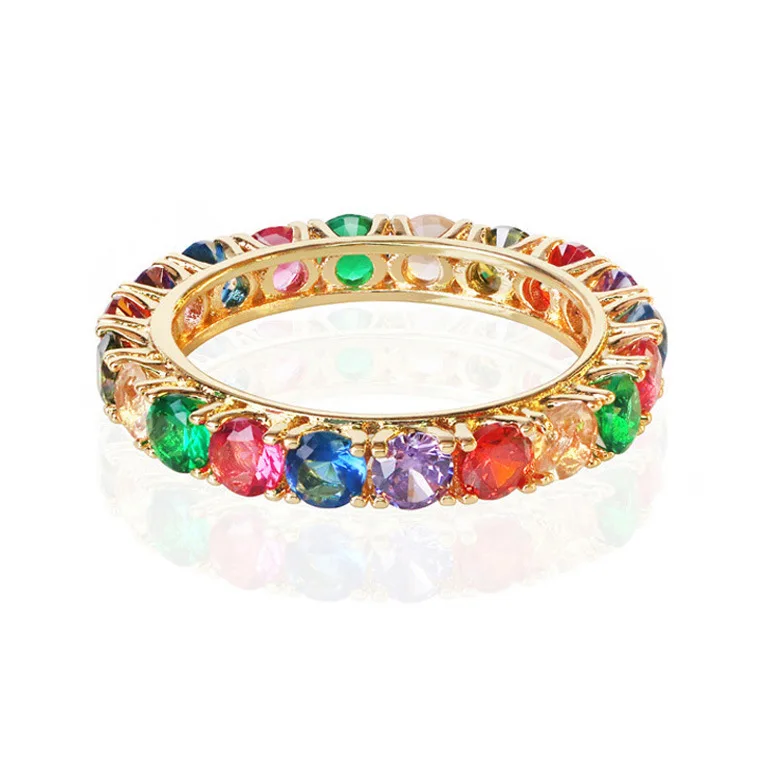 

Retro Full - Circle Colorful Zircon Women's Ring, Fashion - Forward Single Row Design, Stylish Statement Ring for Daily & Party