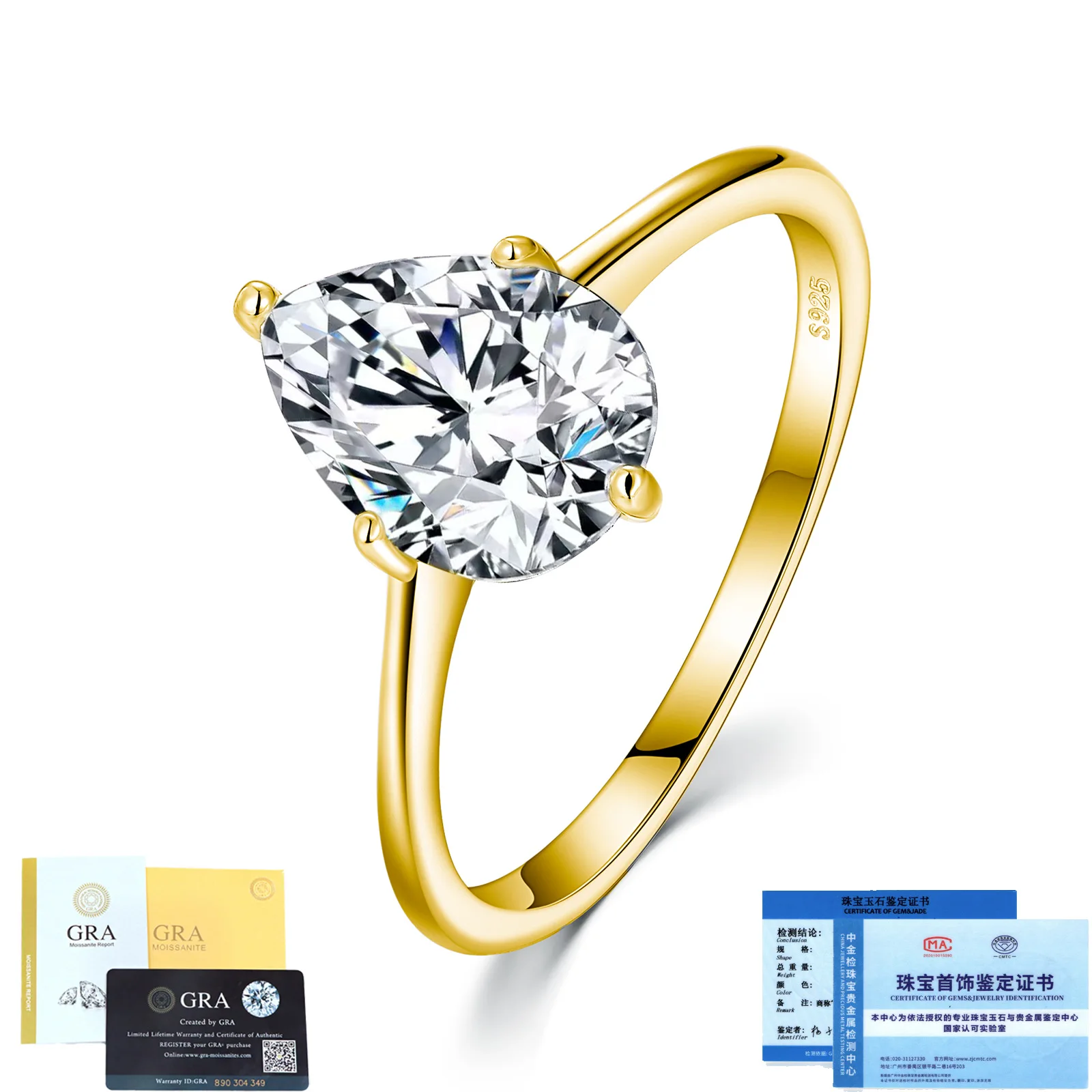 

2CT D-цвет Муассанит Стерлинговое серебро S925 Классическое грушевидное кольцо с четырьмя зубцами для женщин и пар - минималистичная роскошная свадьба