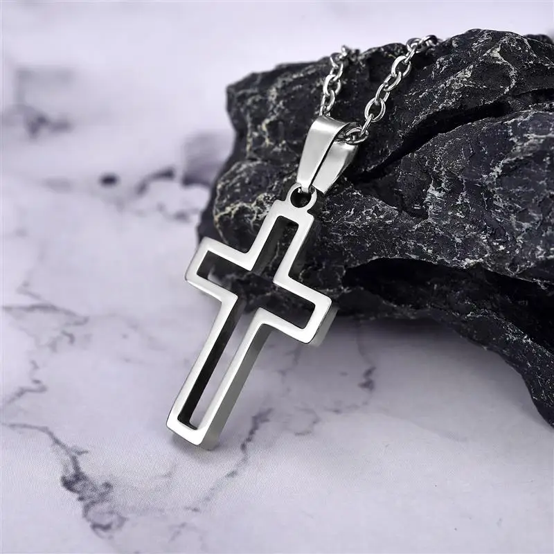 2022 Fashion Stainless Steel Necklace For Men Women Black Gold Silver Color Cross Pendant Chain Necklace Jewelry Gift