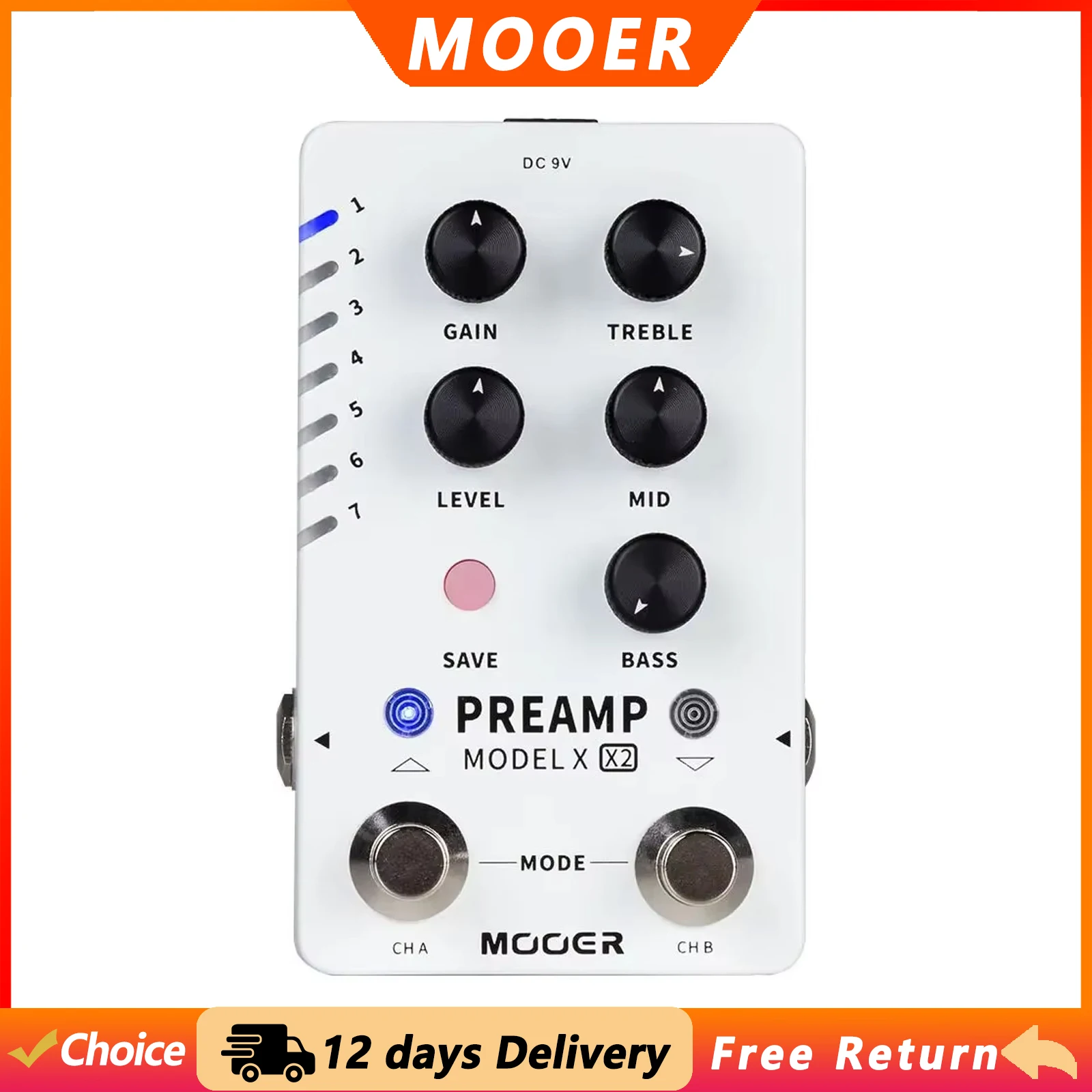 MOOER PREAMP MODEL X X2 Guitar Digital Preamp Effect Pedal Dual Channels 14 Preset Slots with 3 Cabinet Simulation Guitar Pedal