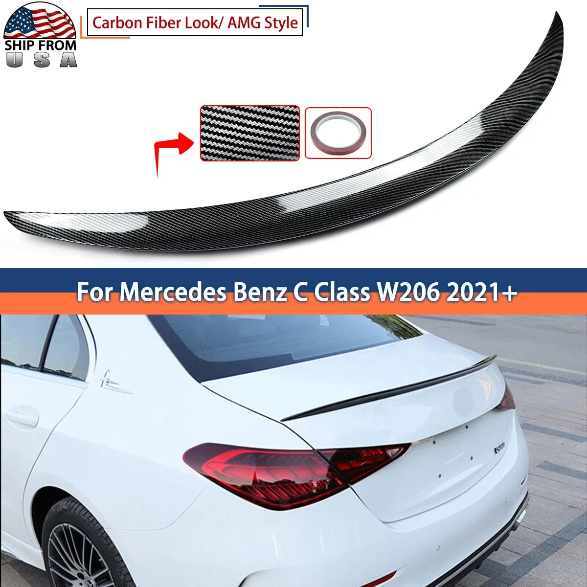 AMG STYLE CARBON PRINT TRUNK SPOILER WING FOR 2022-23 MERCEDES W206 C63 C-CLASS