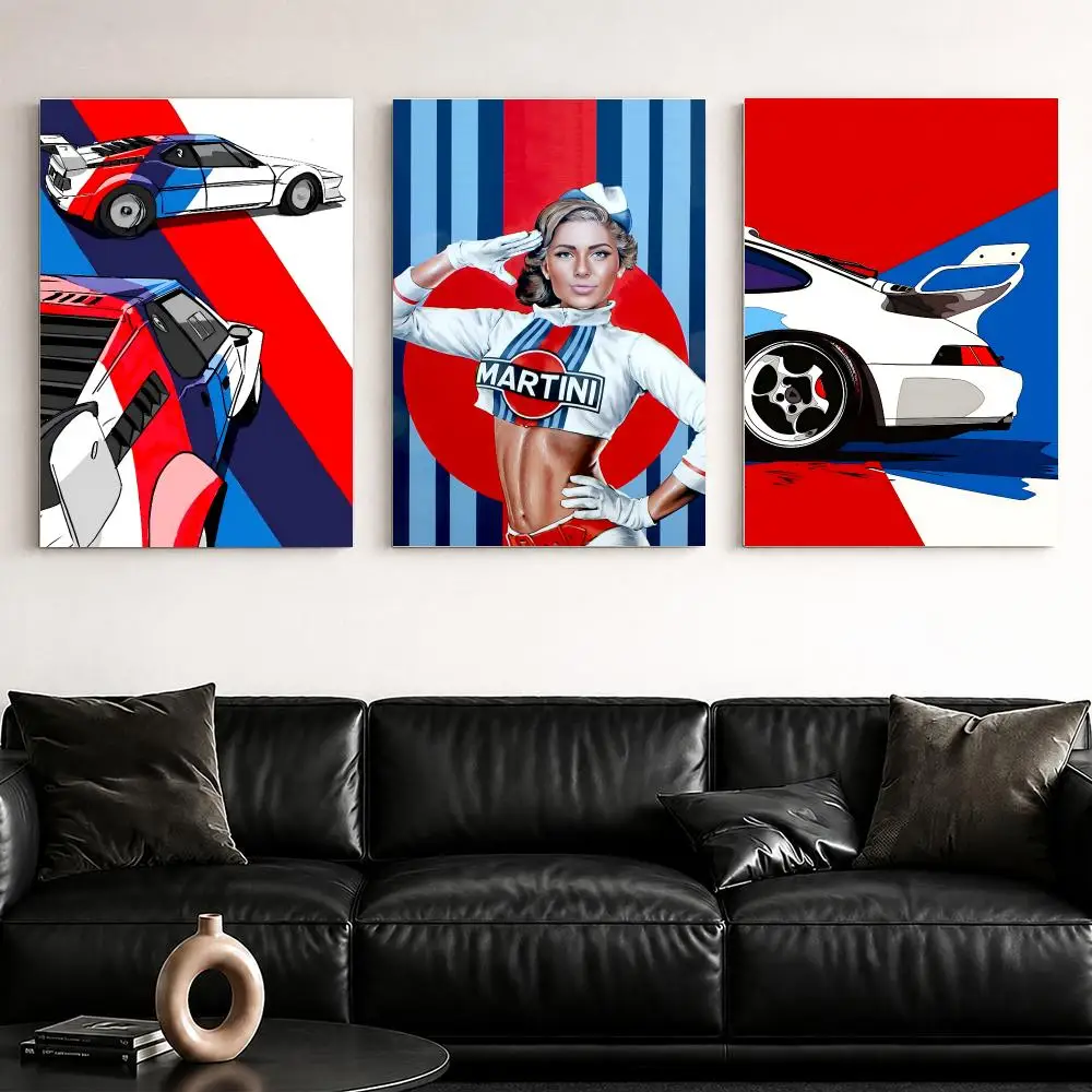 Cool Racing M-MartiniES Framed Wall Painting Ready to Hang Canvas Poster for Bedroom Living Room Hallway Home Decor Gift