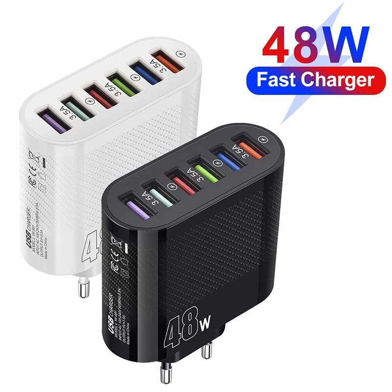 65 W 6 Ports USB Ladegerät Schnelle Lade QC3.0 Reise Ladegerät Für iPhone 15 Samsung Xiaomi Handy Adapter EU KR UNS UK Stecker