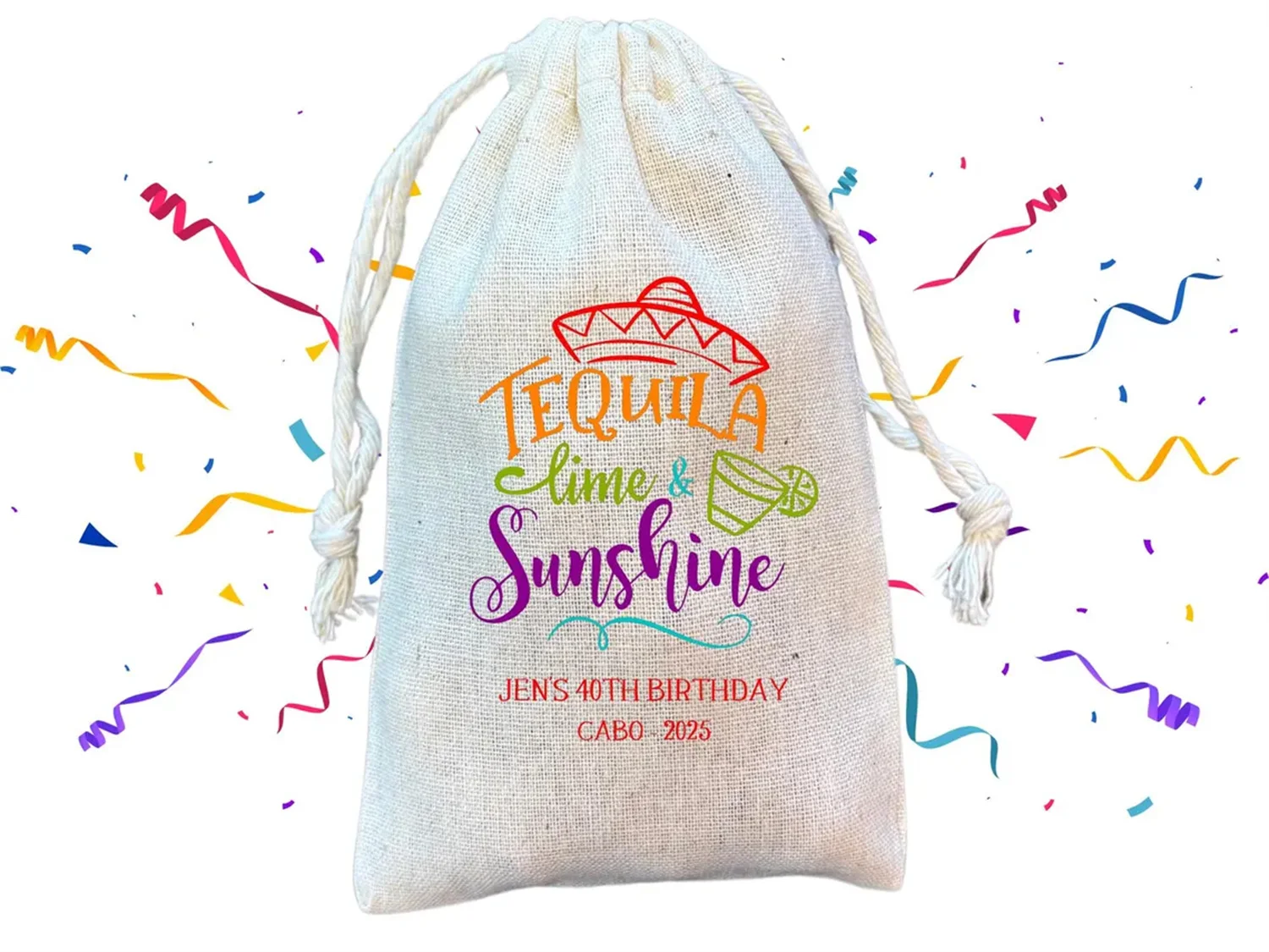 5 bolsas de recuerdo de fiesta con tema mexicano Tequila Lime & Sunshine, bolsa de regalo de cumpleaños y despedida de soltera de viaje de México (artículo 1865A)