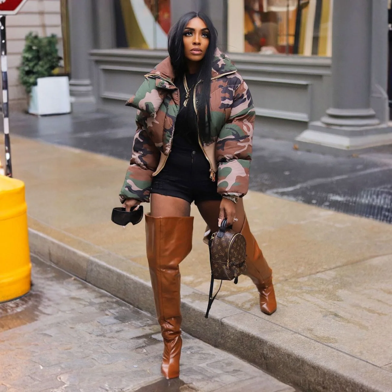 Retro Camo Print Puffer Jacket | Women's Short Quilted Coat, Vintage Winter Style